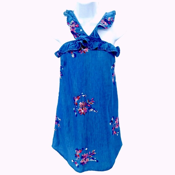 Romeo + Juliet Couture NEW Floral Embroidered Chambray Denim Mini Dress Small - Picture 4 of 9